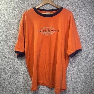 Vintage Delta Oklahoma Shirt Mens 2XL Orange Ringer Sooner State Graphic Tee 90s